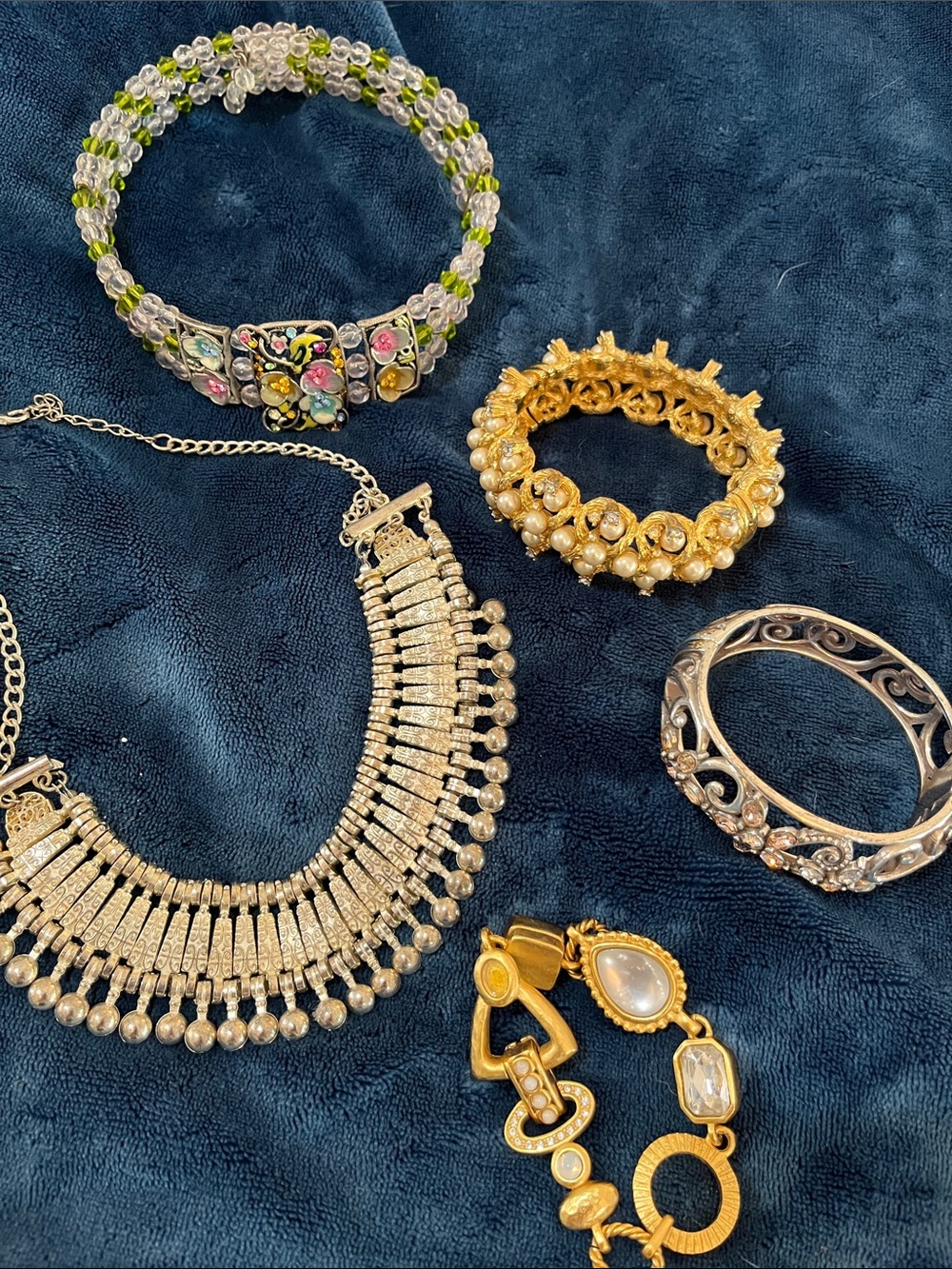 Gold and Silver Mixed Metal Statement Bracelet Set - Women Jewelry